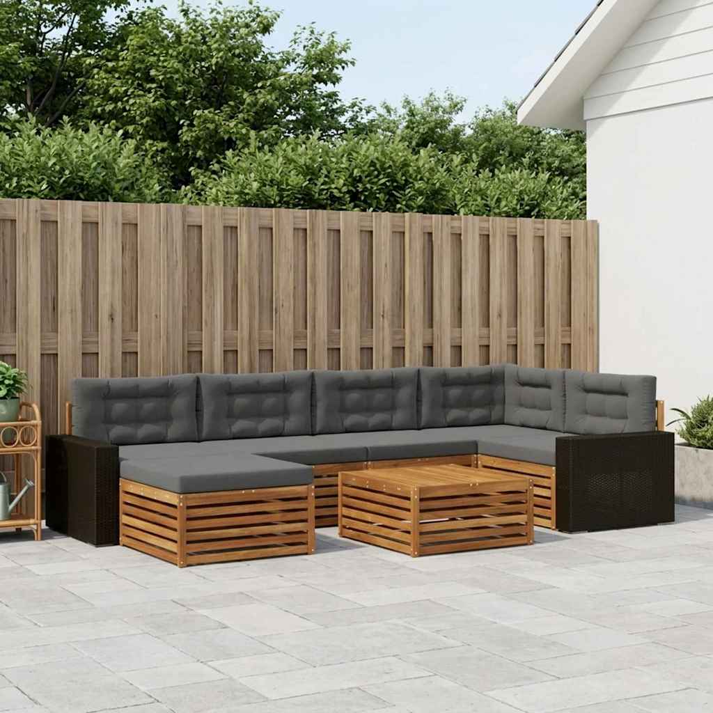 Buiten bankenset met kussen 7 pcs Natuurlijk en Antraciet is nu te koop bij PeponiXL, paradijselijk wonen!