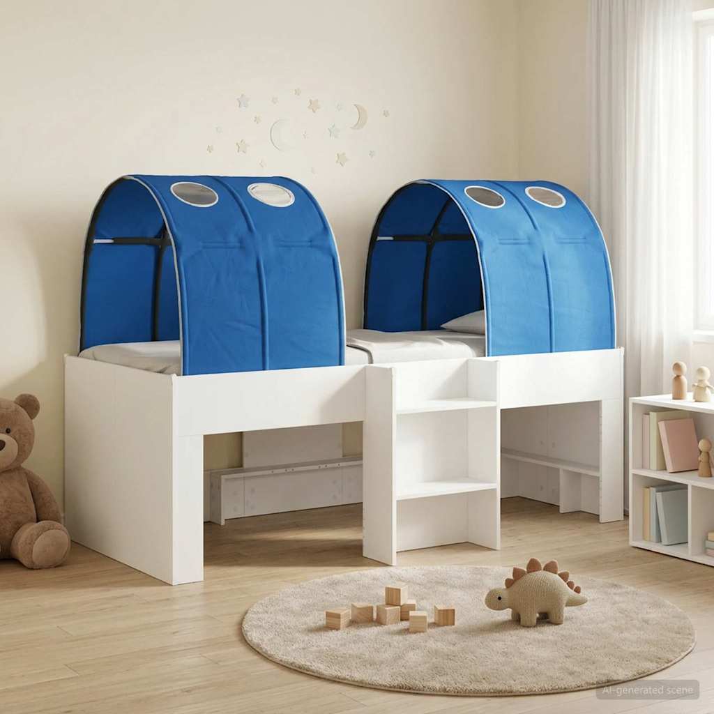 Bed met Tunnel 3 st Wit en Blauw Bewerkt hout is nu te koop bij PeponiXL, paradijselijk wonen!