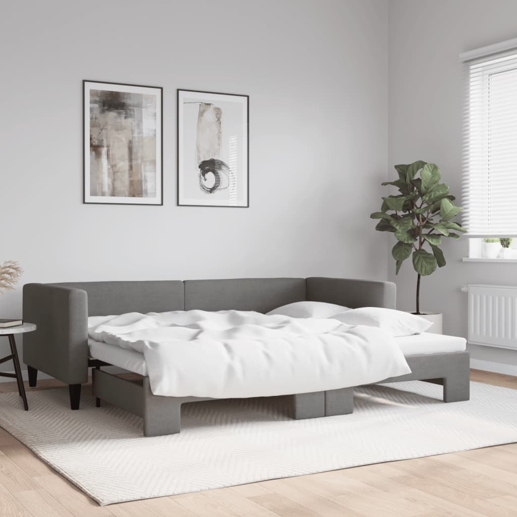 Slaapbank met onderschuifbed 100x190 cm stof donkergrijs is nu te koop bij PeponiXL, paradijselijk wonen!