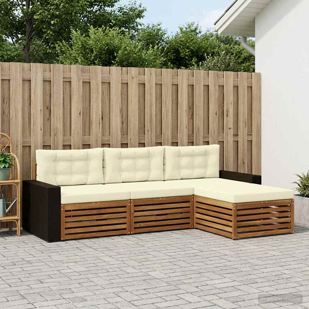 Buiten bankenset met kussen 4 pcs Natuurlijk en Crème Polyester is nu te koop bij PeponiXL, paradijselijk wonen!