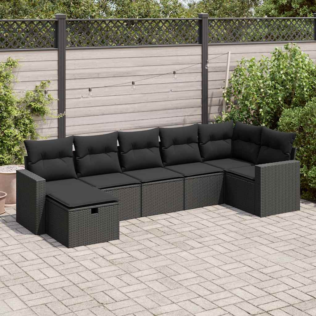 7-delige Loungeset met kussens poly rattan zwart is nu te koop bij PeponiXL, paradijselijk wonen!