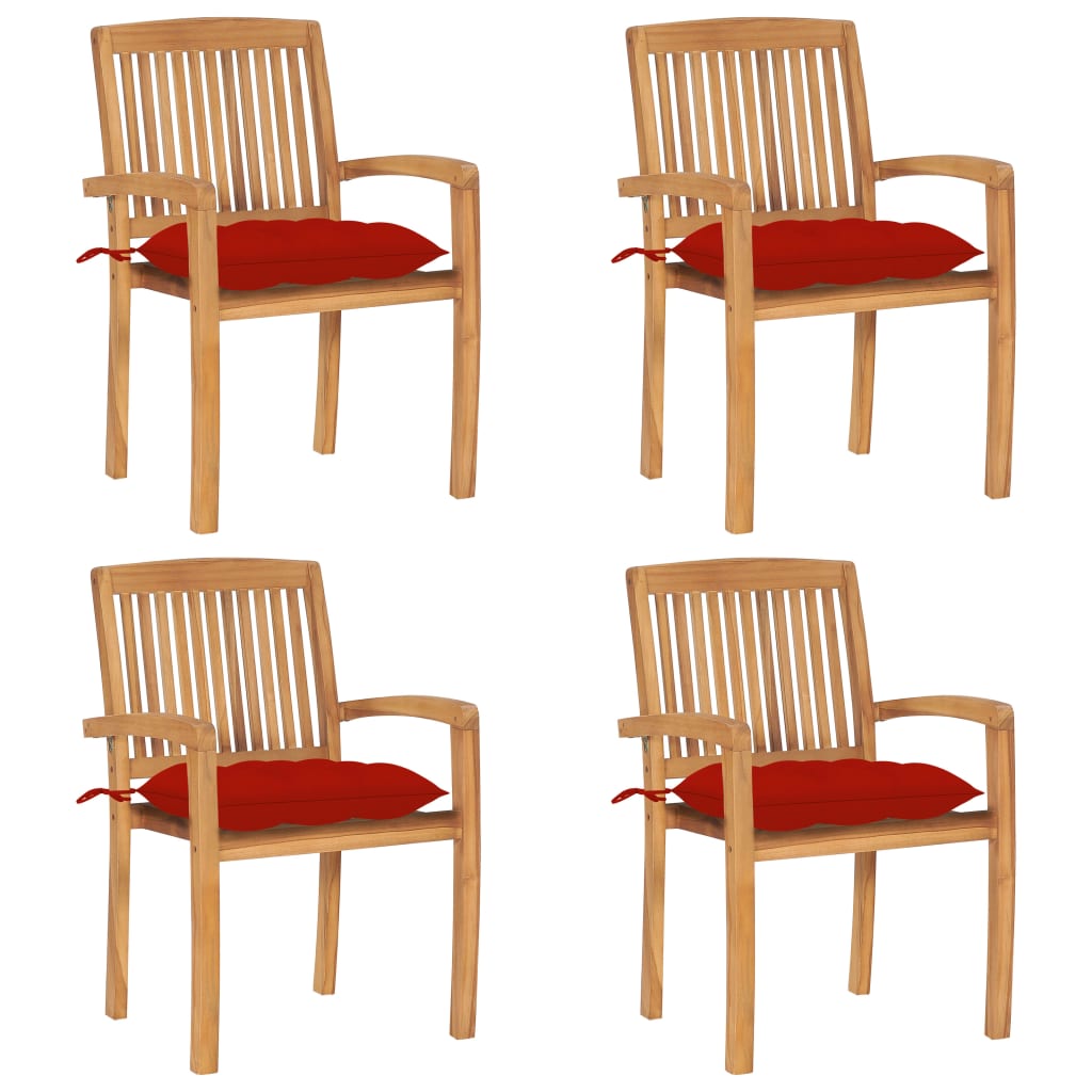 Tuinstoelen stapelbaar 4 st met kussens massief teakhout is nu te koop bij PeponiXL, paradijselijk wonen!
