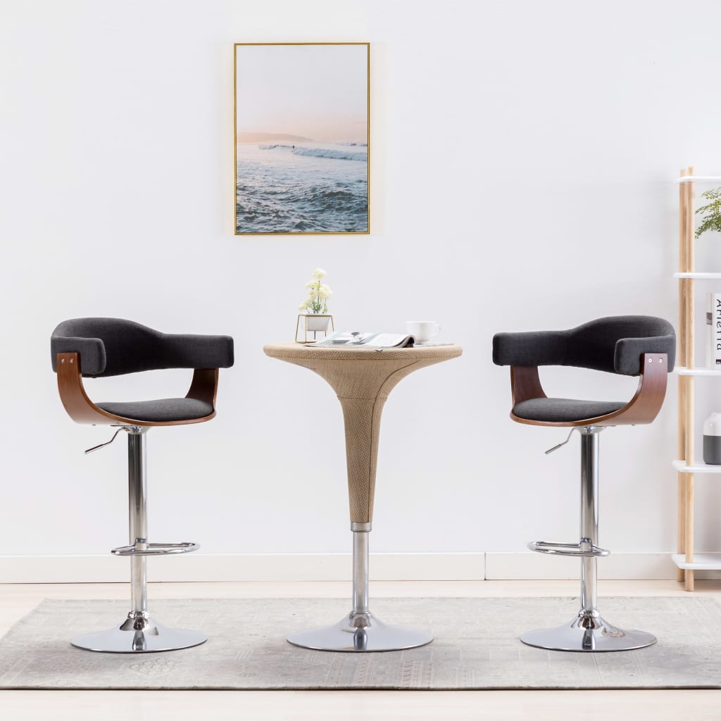 Barkrukken 2 st gebogen hout en stof grijs is nu te koop bij PeponiXL, paradijselijk wonen!