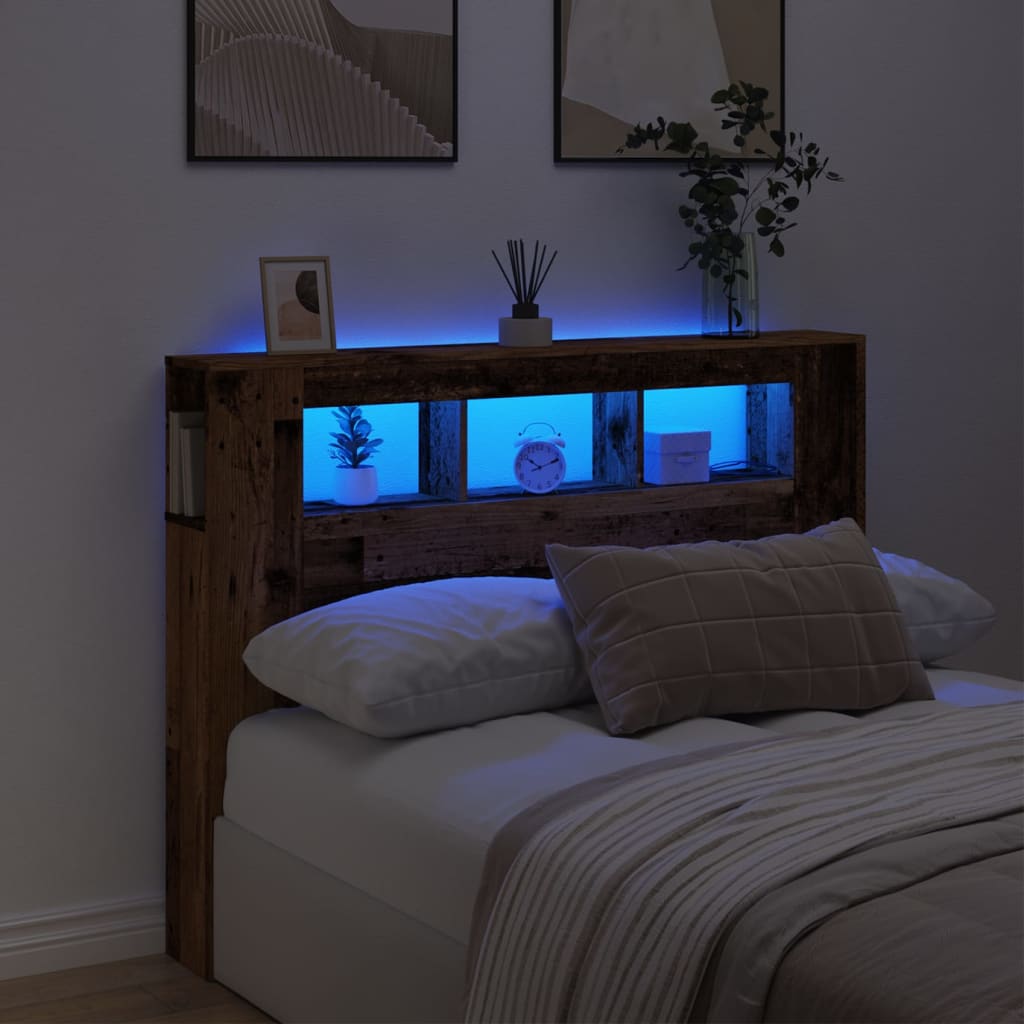 Hoofdeinde met LED 140x18,5x103,5 cm bewerkt hout oud hout is nu te koop bij PeponiXL, paradijselijk wonen!
