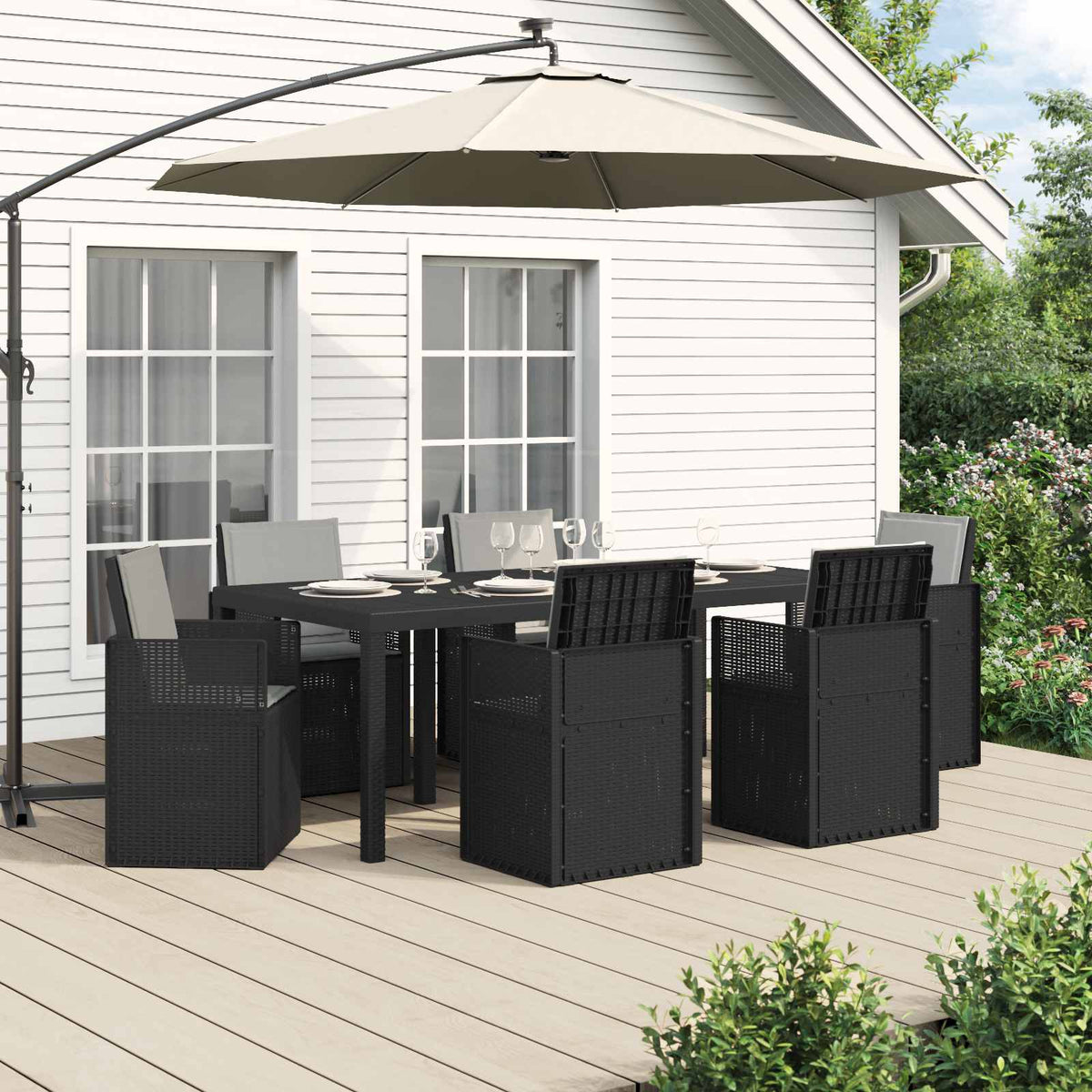 Tuin eettafelset met kussen 7 pcs Anthraciet en Lichtgrijs PP is nu te koop bij PeponiXL, paradijselijk wonen!