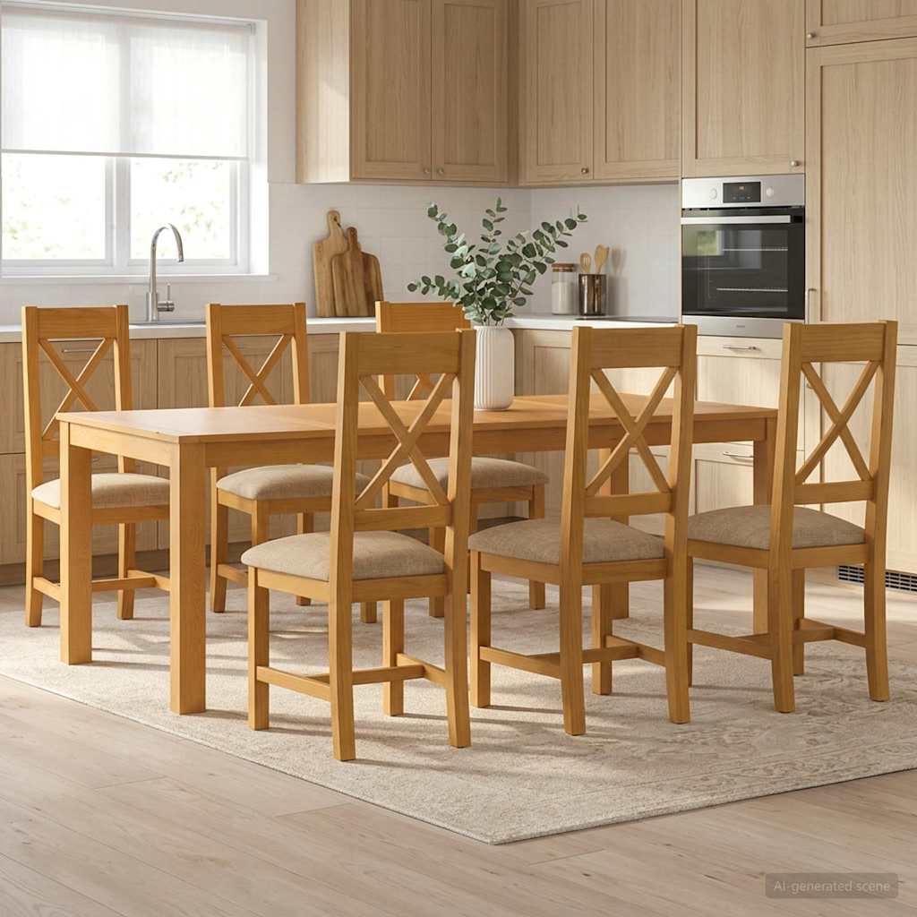 Eetkamerset 7 st Beige Massief Eikenhout is nu te koop bij PeponiXL, paradijselijk wonen!