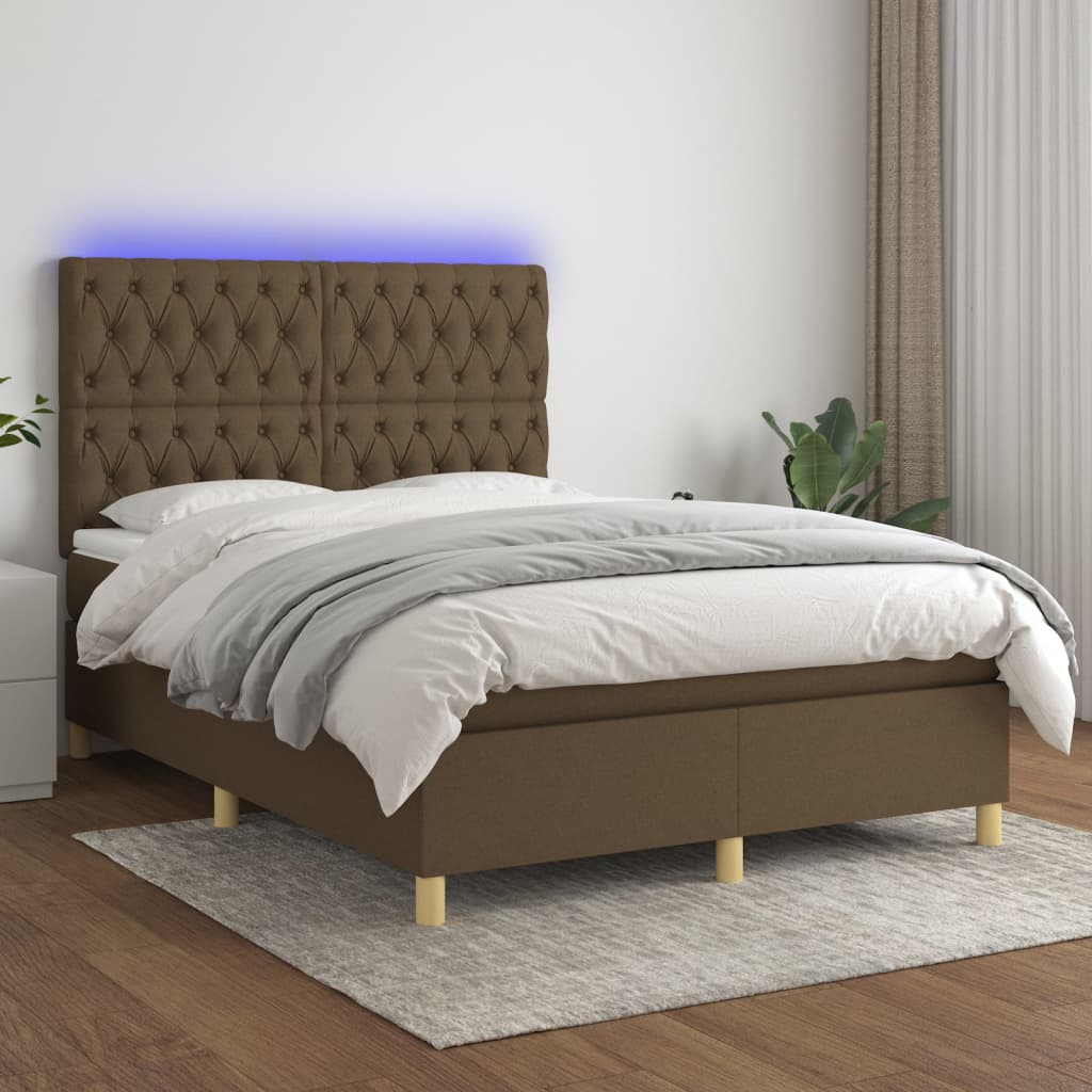 Boxspring met matras en LED stof donkerbruin 140x190 cm is nu te koop bij PeponiXL, paradijselijk wonen!