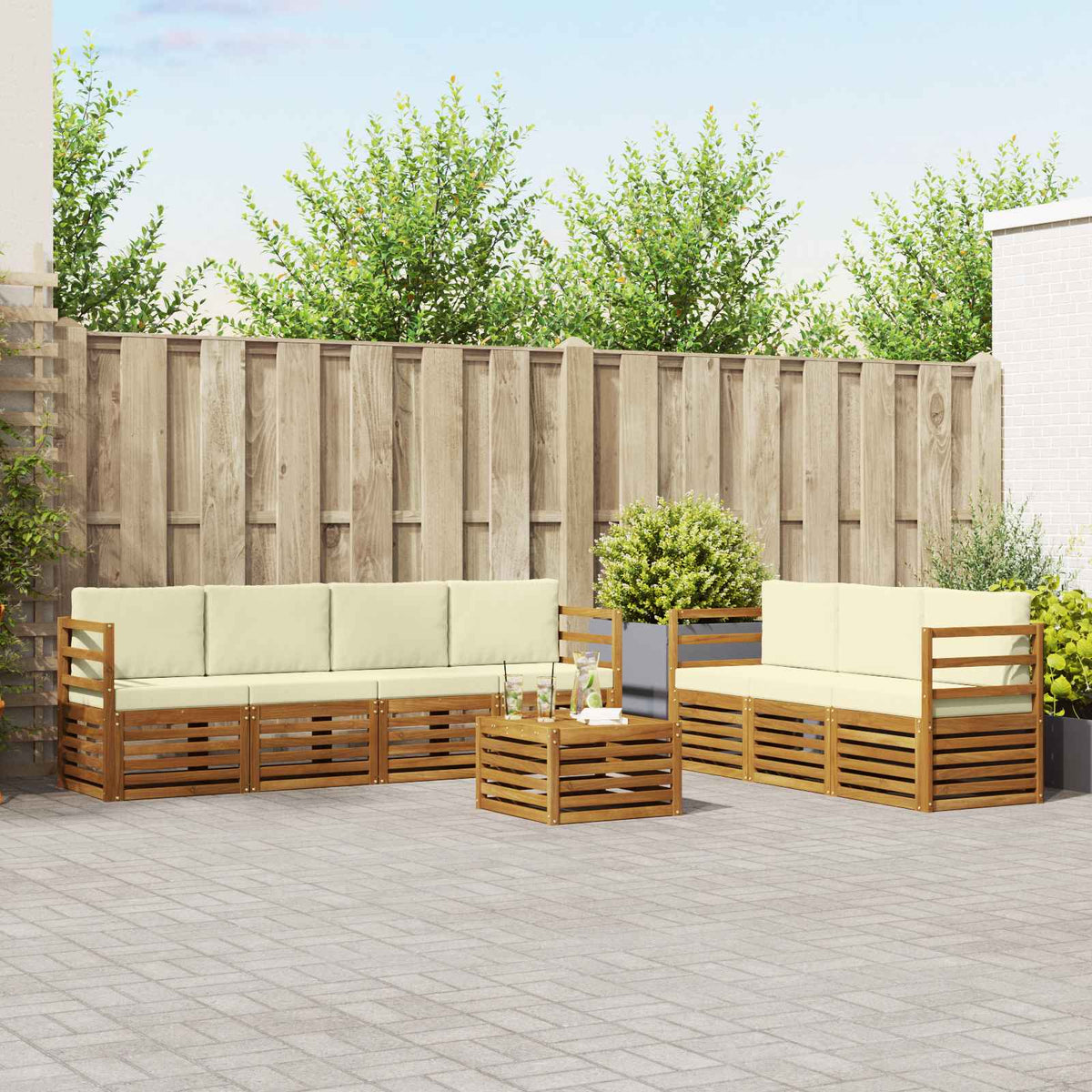 Sofa-Sets 8 pcs Natuurlijk en Crème Massief Acaciahout is nu te koop bij PeponiXL, paradijselijk wonen!