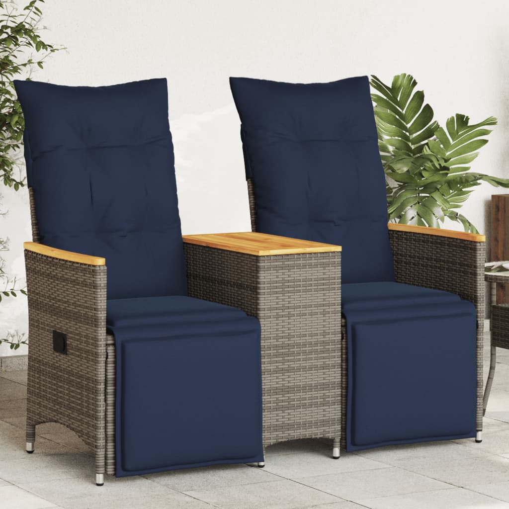 Tuinbank 2-zits verstelbaar met tafel poly rattan grijs is nu te koop bij PeponiXL, paradijselijk wonen!