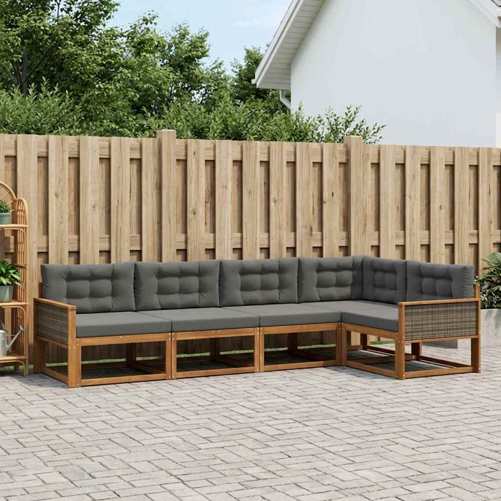 Buiten bankenset met kussen 5 pcs Natuurlijk en Antraciet is nu te koop bij PeponiXL, paradijselijk wonen!