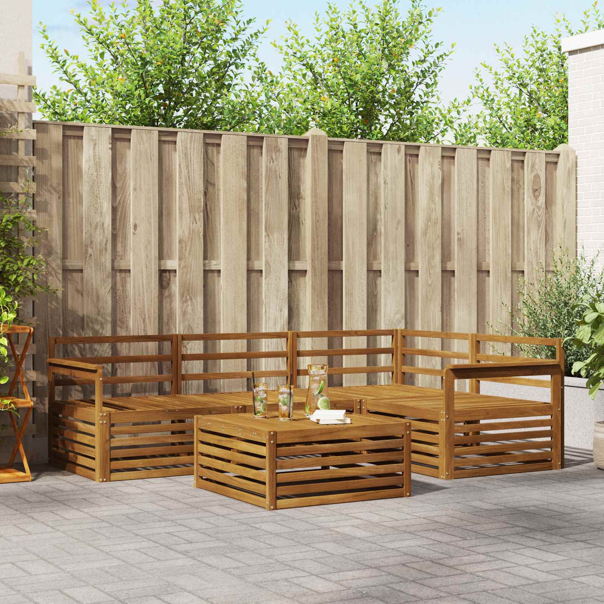 Buiten bankenset 5 pcs Naturel Massief Acaciahout is nu te koop bij PeponiXL, paradijselijk wonen!