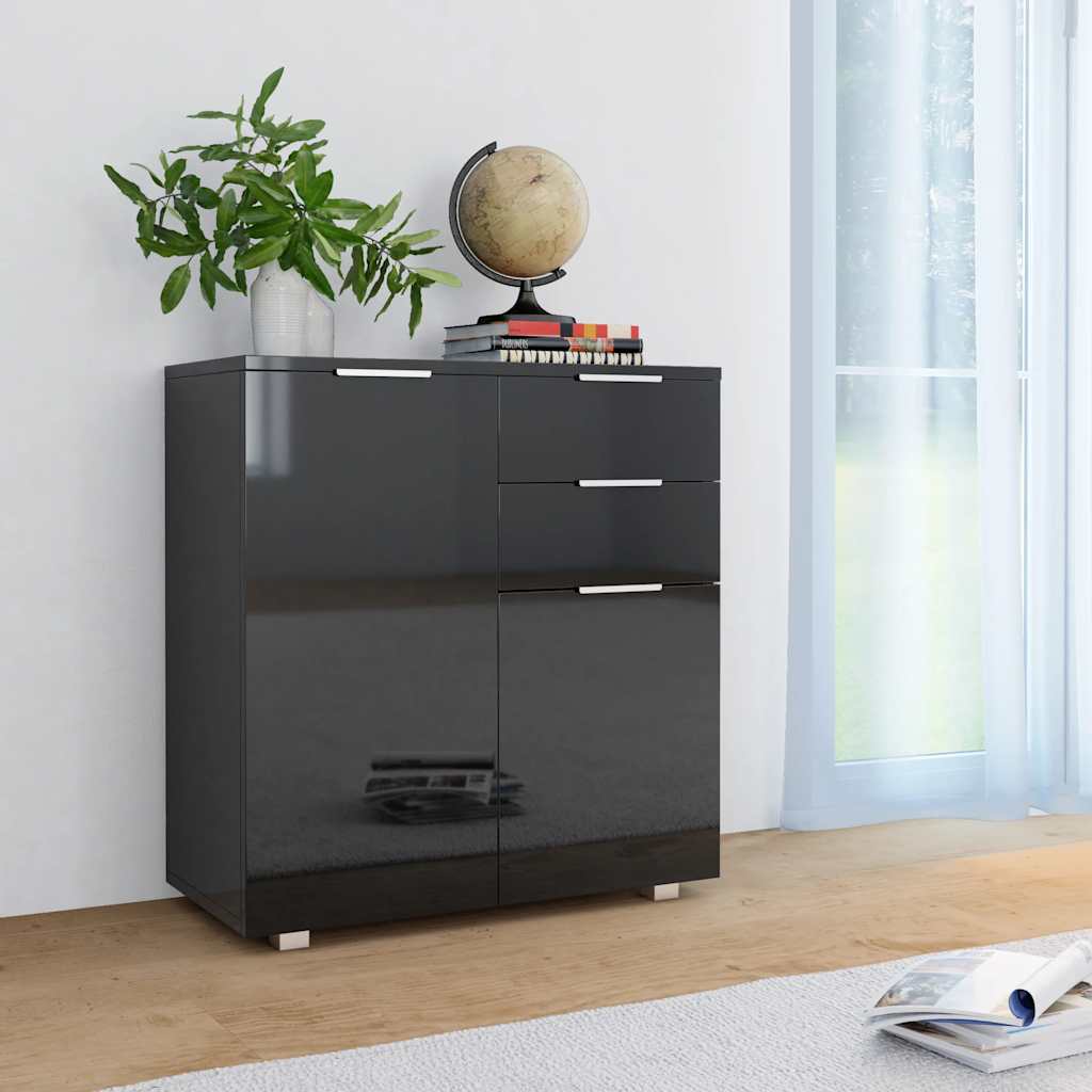 Dressoir 71x35x80 cm spaanplaat hoogglans zwart is nu te koop bij PeponiXL, paradijselijk wonen!