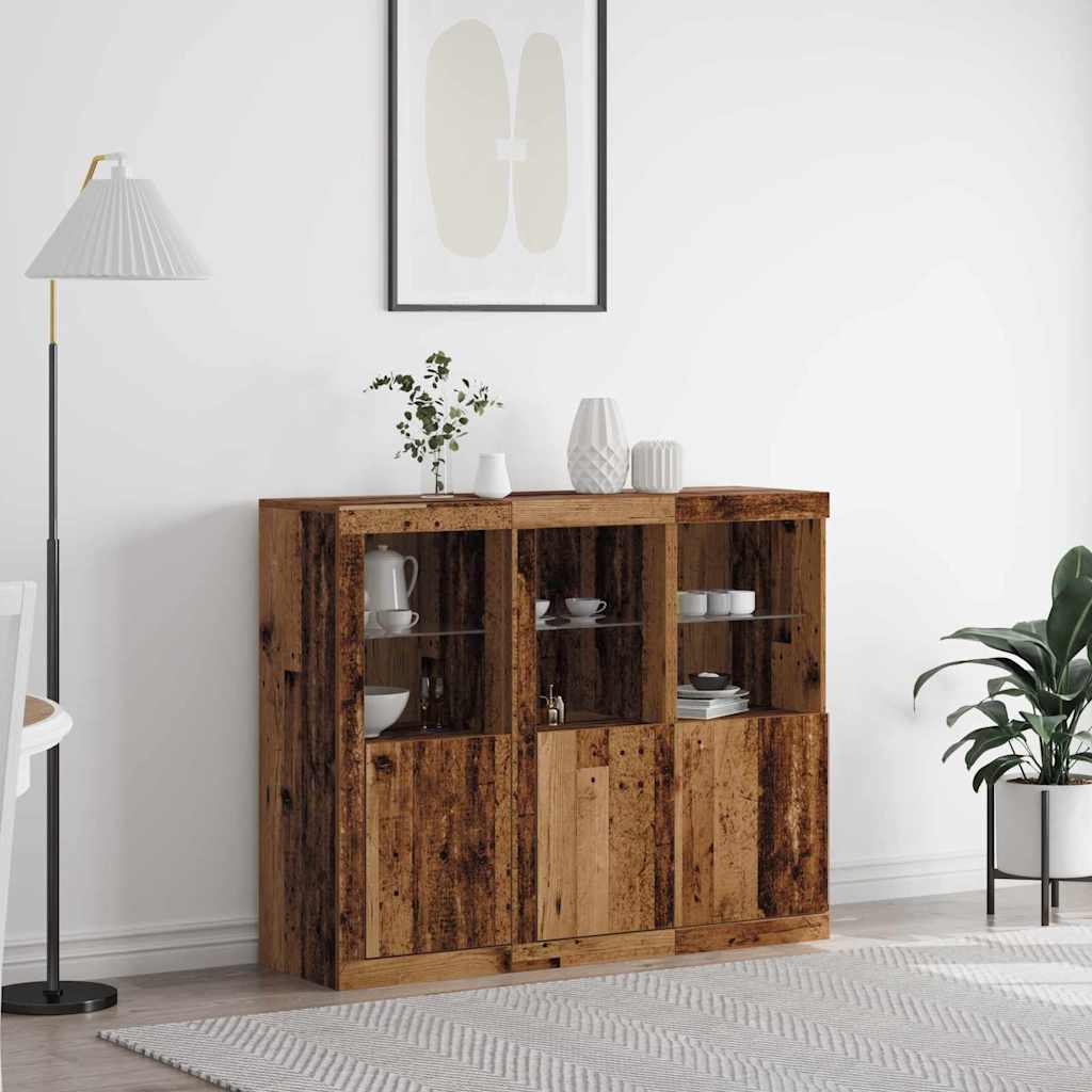 LED Sideboard 3 pcs Oudhout 123 x 37 x 100 cm Bewerkt hout is nu te koop bij PeponiXL, paradijselijk wonen!