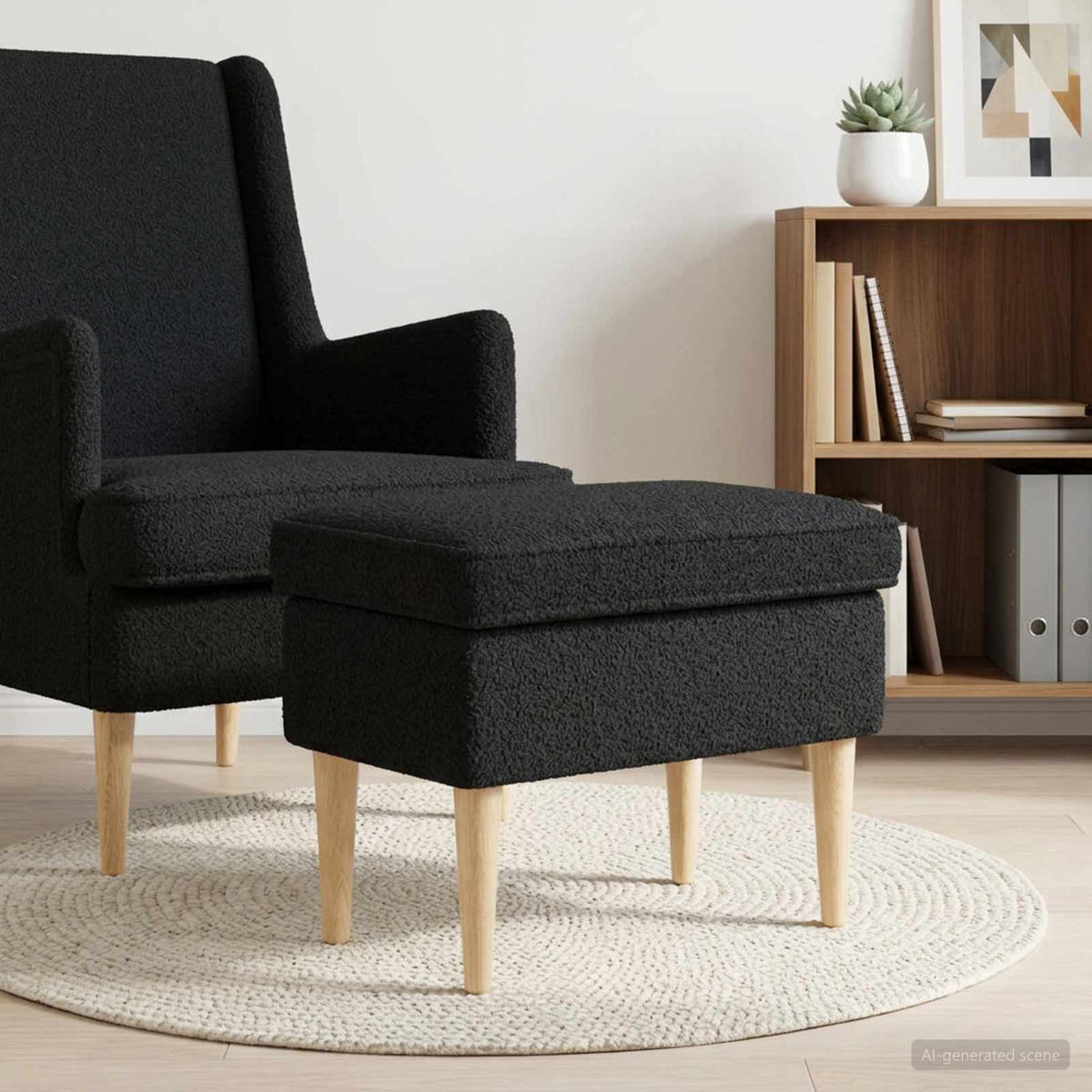 Voetenbank Zwart 55 x 35 x 41 cm Bouclé is nu te koop bij PeponiXL, paradijselijk wonen!