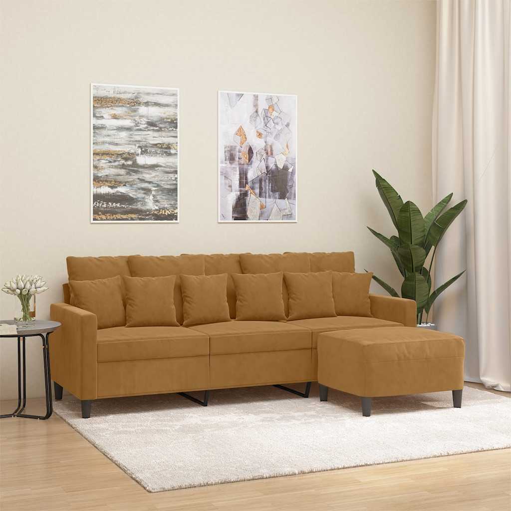Driezitsbank met voetenbank 180 cm fluweel bruin is nu te koop bij PeponiXL, paradijselijk wonen!