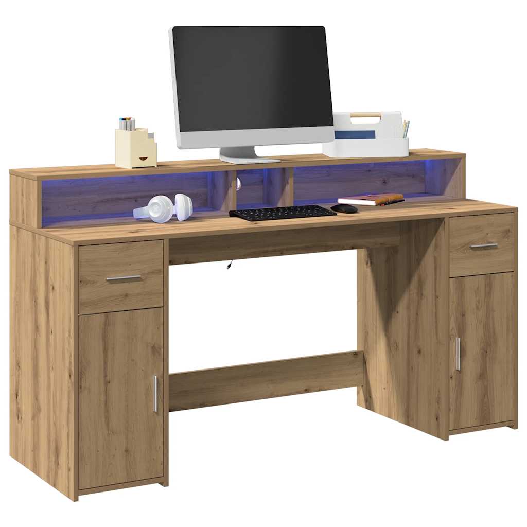 Bureau met LED-verlichting 160x55x91 cm hout artisanaal eiken is nu te koop bij PeponiXL, paradijselijk wonen!
