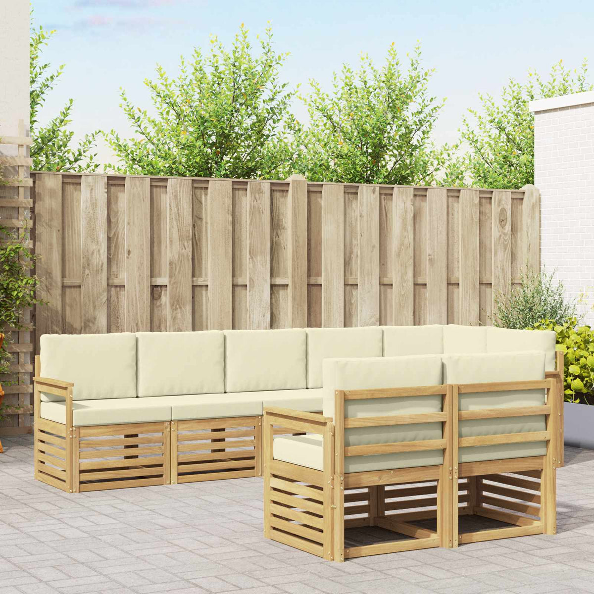 Buiten bankenset 8 pcs Wit en crèmekleurig 306 x 128,5 x 73 cm is nu te koop bij PeponiXL, paradijselijk wonen!