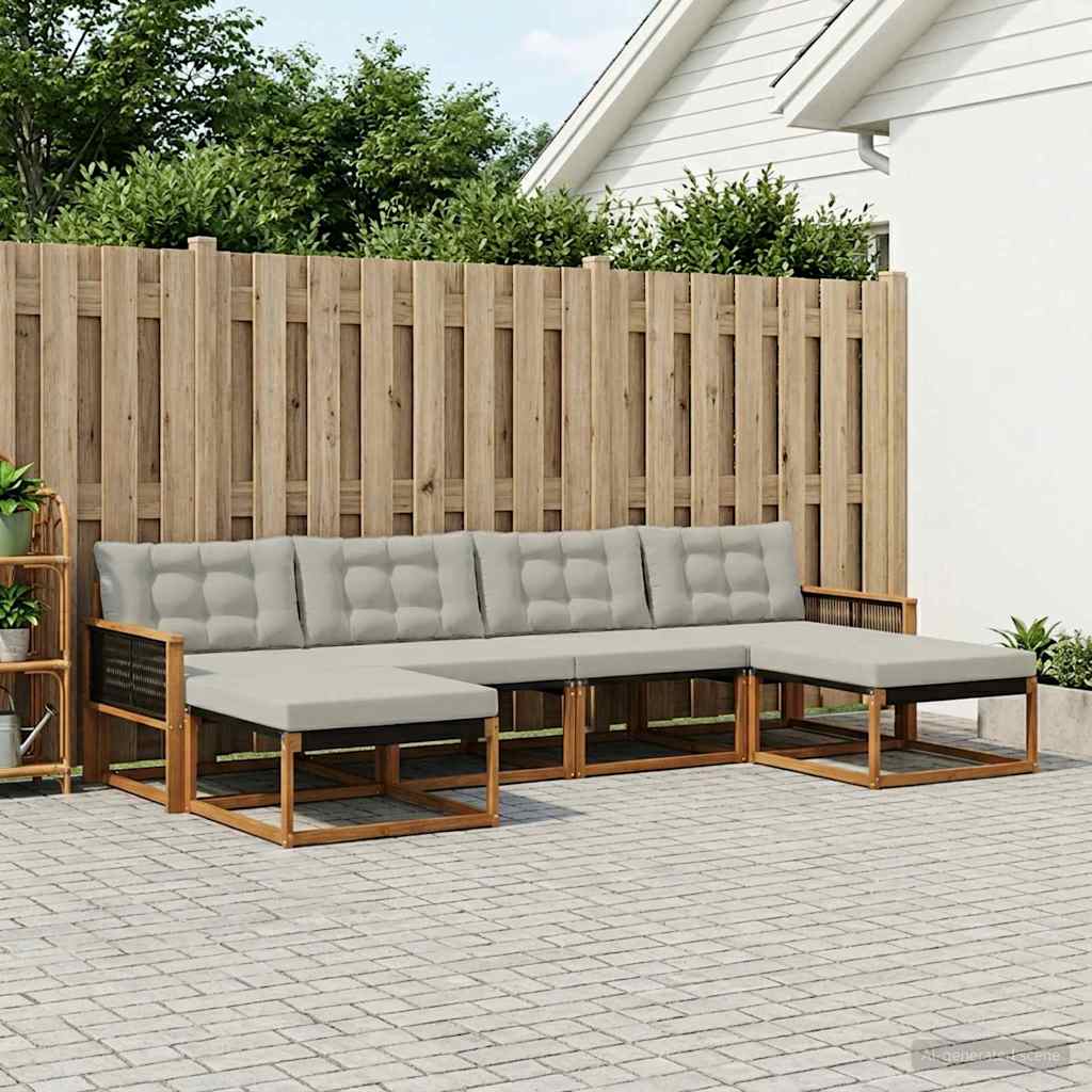 Buiten bankenset met kussen 6 pcs Naturel en lichtgrijs is nu te koop bij PeponiXL, paradijselijk wonen!