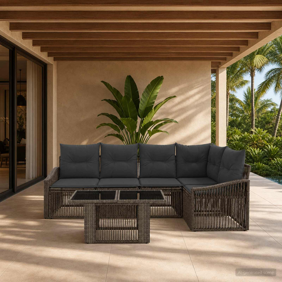 Tuinbankenset 6 st Grijs en Donkergrijs poly rattan is nu te koop bij PeponiXL, paradijselijk wonen!