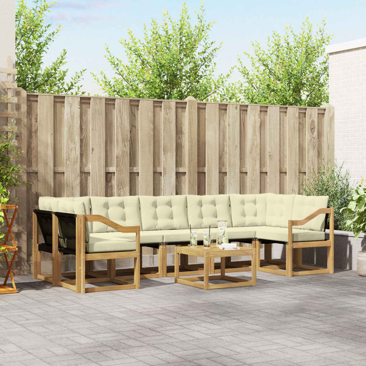 Buiten bankenset met kussen 8 pcs Wit en crèmekleurig is nu te koop bij PeponiXL, paradijselijk wonen!