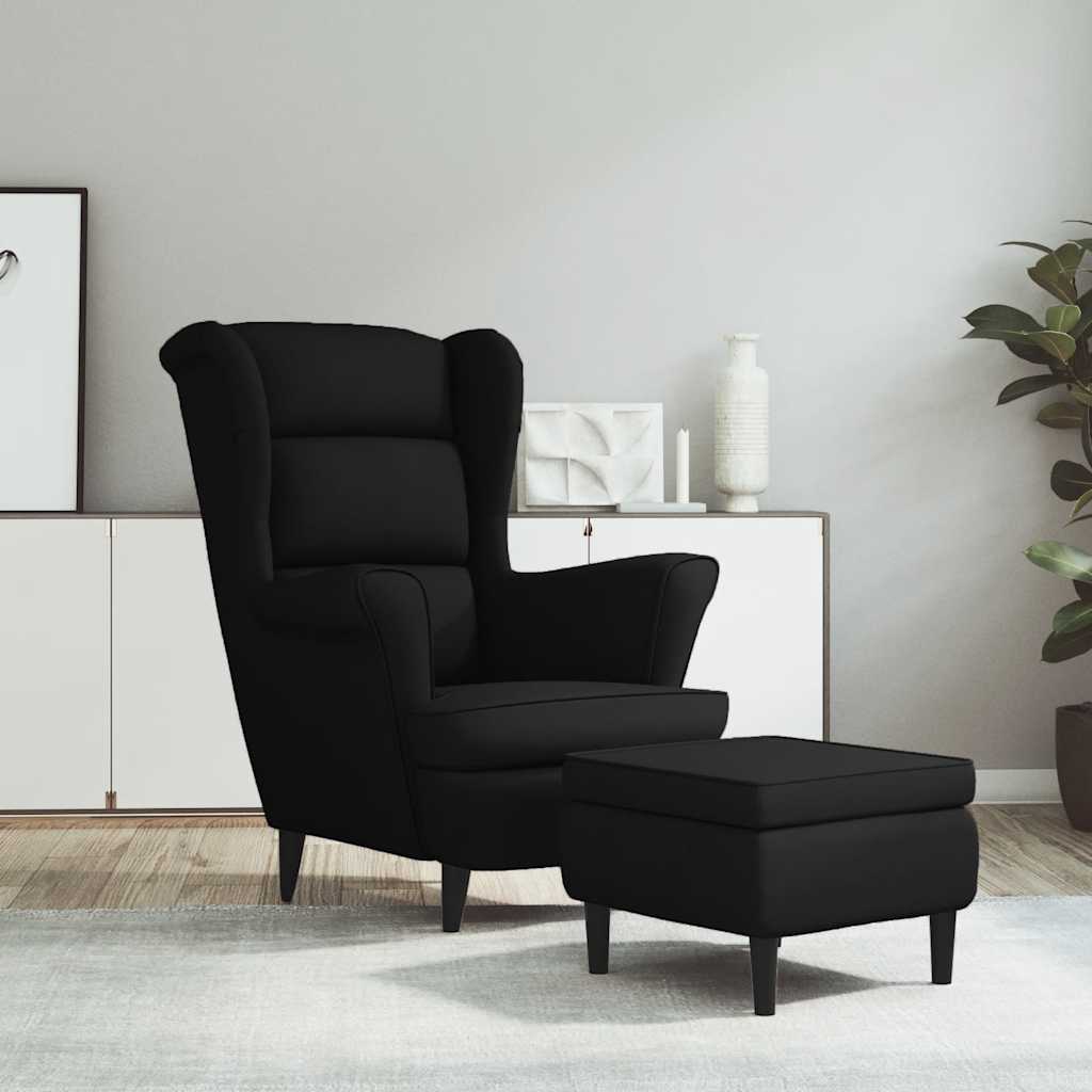Fauteuil met voetenbank fluweel zwart is nu te koop bij PeponiXL, paradijselijk wonen!