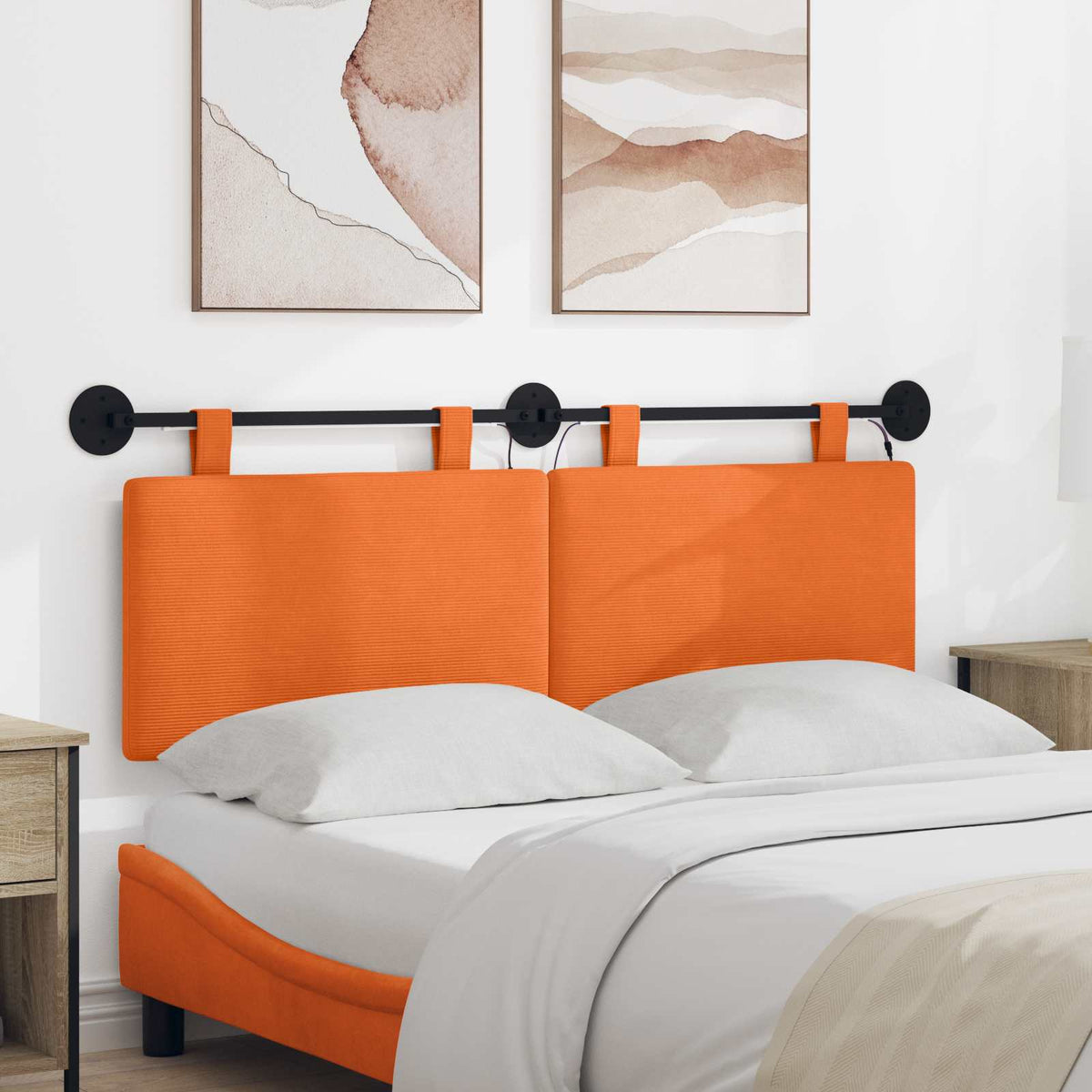 Hangend hoofdbord Met LED-verlichting Oranje Katoen Stof is nu te koop bij PeponiXL, paradijselijk wonen!