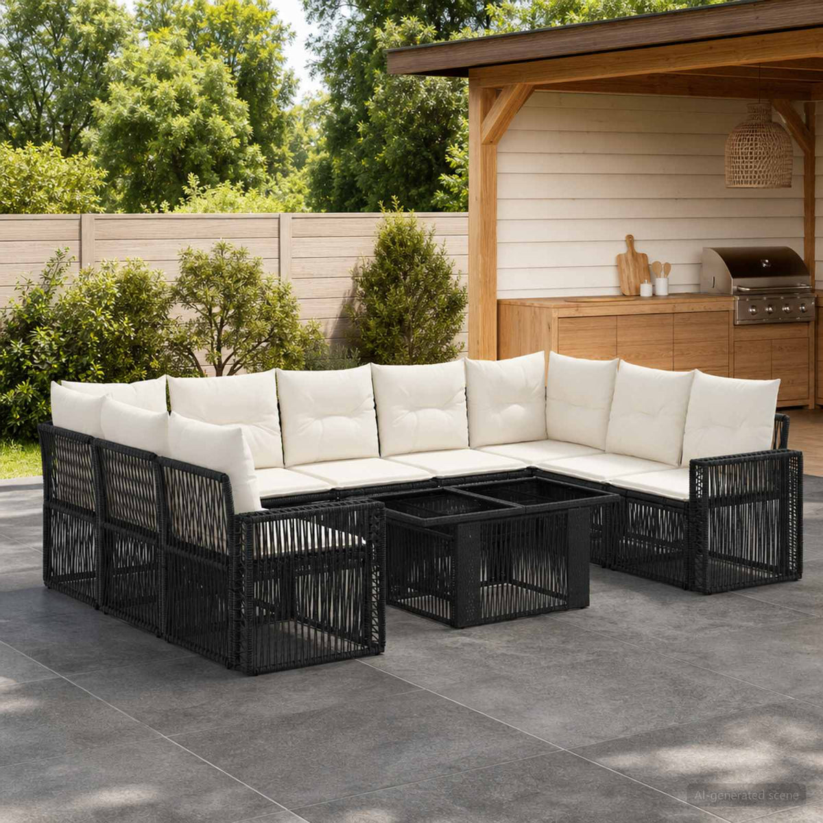 Tuinbankenset 10 st Zwart en Cream Wit poly rattan is nu te koop bij PeponiXL, paradijselijk wonen!