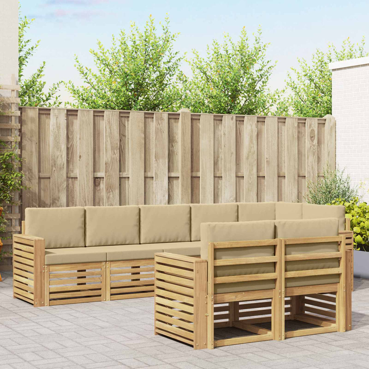 Buiten bankenset 8 pcs Wit en Beige 310 x 132,5 x 73 cm is nu te koop bij PeponiXL, paradijselijk wonen!