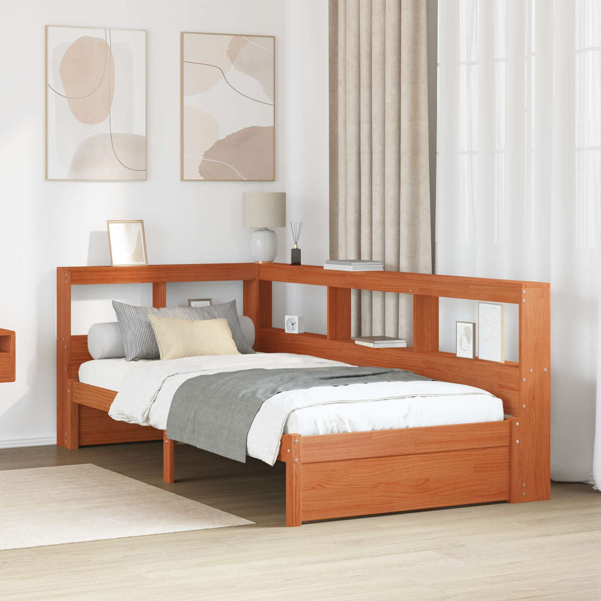 Boekenkast Bed met hoofdeinde met opslag Massief Vurenhout is nu te koop bij PeponiXL, paradijselijk wonen!