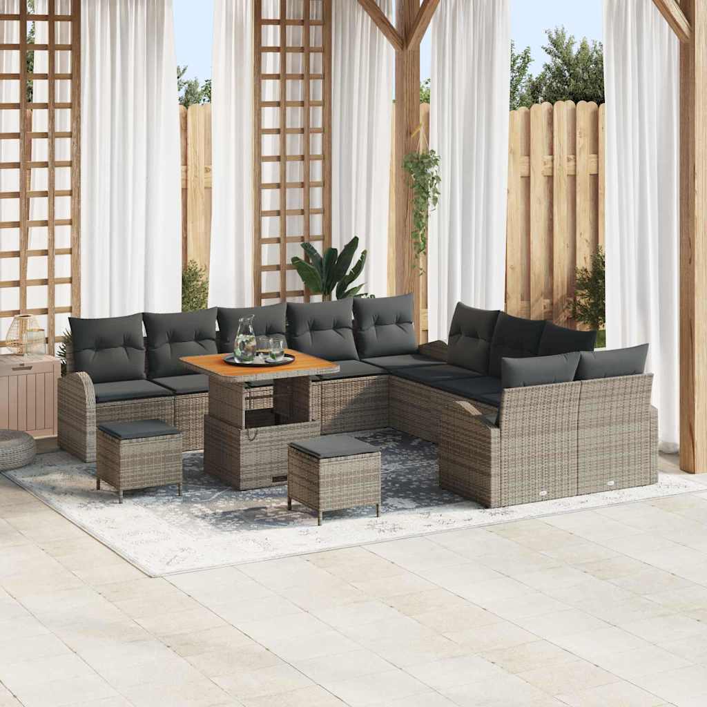 Tuinbankenset met kussen 13 pcs Grijs poly rattan is nu te koop bij PeponiXL, paradijselijk wonen!