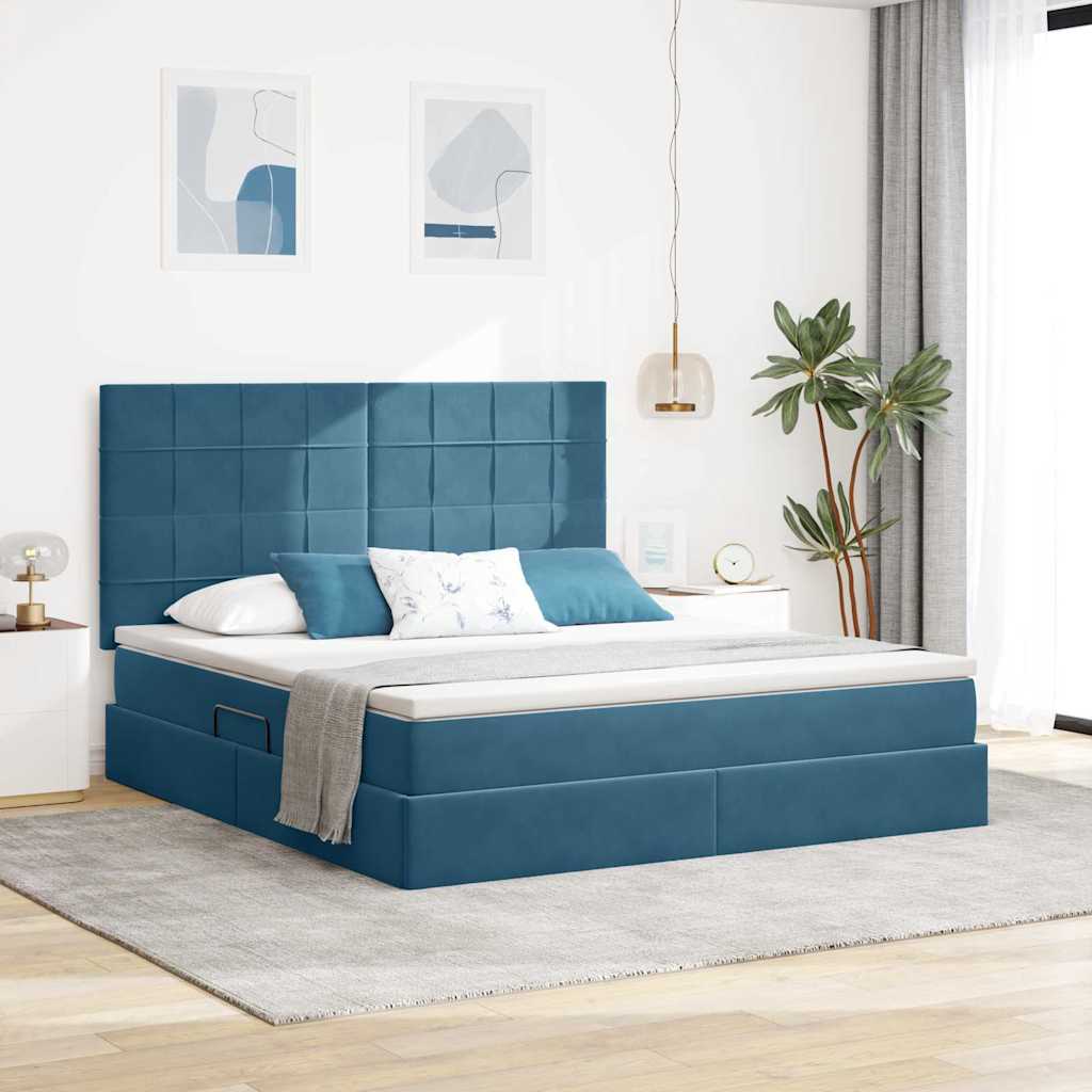 Opbergbed met LED met matras Donkerblauw 160 x 200 cm Fluweel is nu te koop bij PeponiXL, paradijselijk wonen!