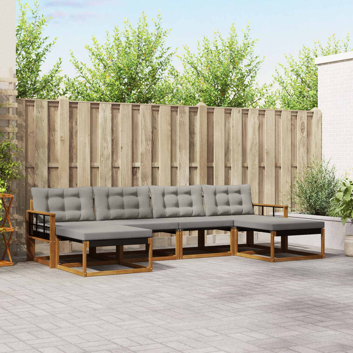 Buiten bankenset met kussen 6 pcs Natuurlijk en Lichtgrijs is nu te koop bij PeponiXL, paradijselijk wonen!