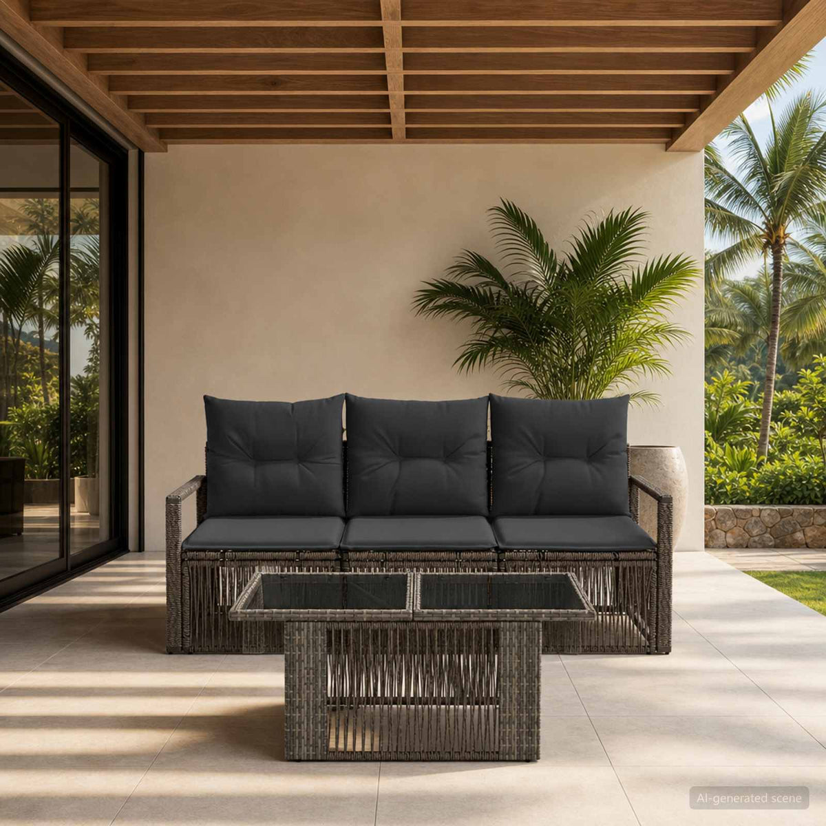 Tuinbankenset 4 st Grijs en Donkergrijs poly rattan is nu te koop bij PeponiXL, paradijselijk wonen!