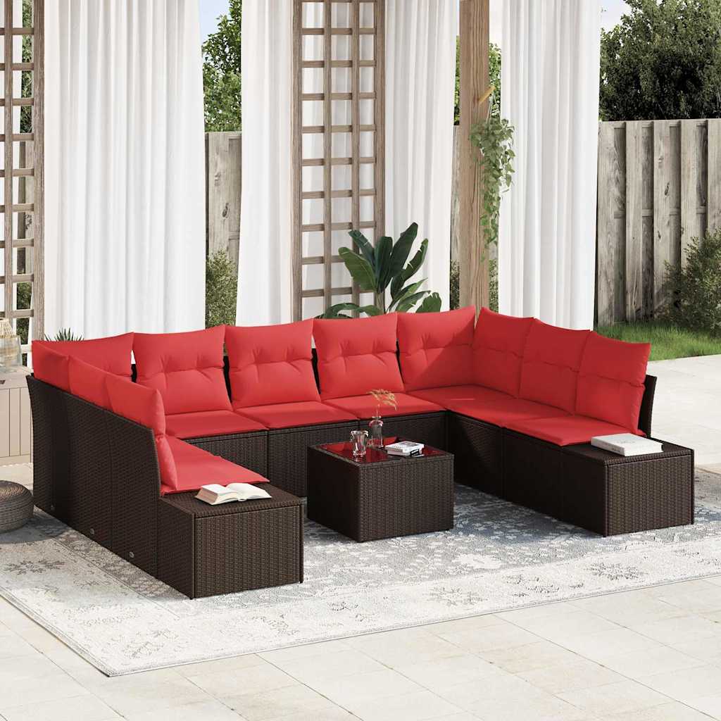Tuinbankenset 9 st 8-Aantal zitplaatsen Bruin en Rood is nu te koop bij PeponiXL, paradijselijk wonen!