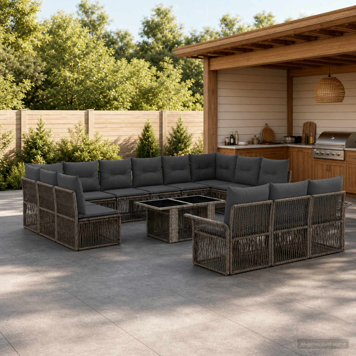 Tuinbankenset 14 st Grijs en Donkergrijs poly rattan is nu te koop bij PeponiXL, paradijselijk wonen!