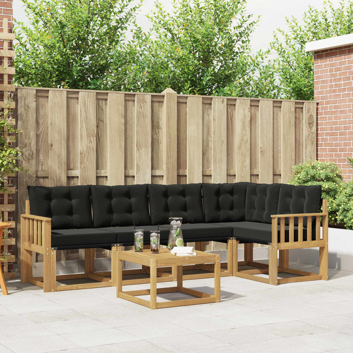 Buiten bankenset met kussen 6 pcs Wit en zwart is nu te koop bij PeponiXL, paradijselijk wonen!