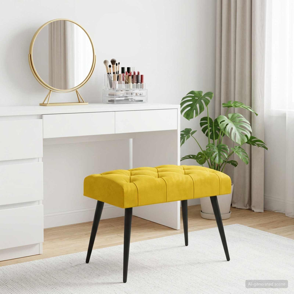 Bank met knoopverstelling Geel 60 x 40 x 45 cm Fluweel is nu te koop bij PeponiXL, paradijselijk wonen!