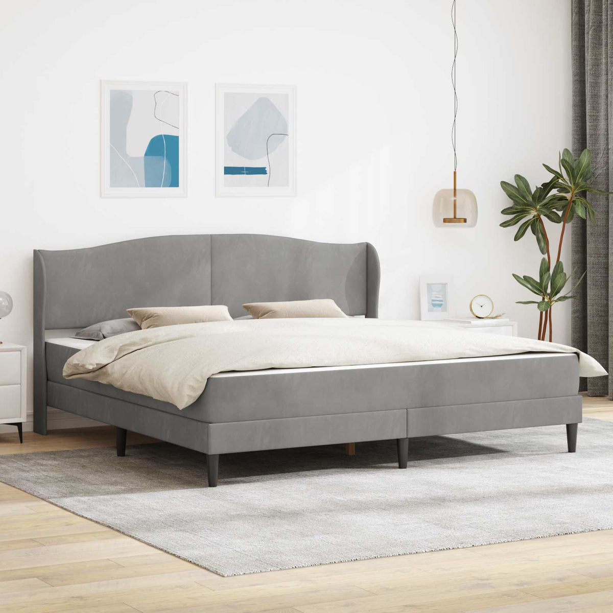 Bedframe met hoofdeinde Lichtgrijs 180 x 200 cm Fluweel is nu te koop bij PeponiXL, paradijselijk wonen!