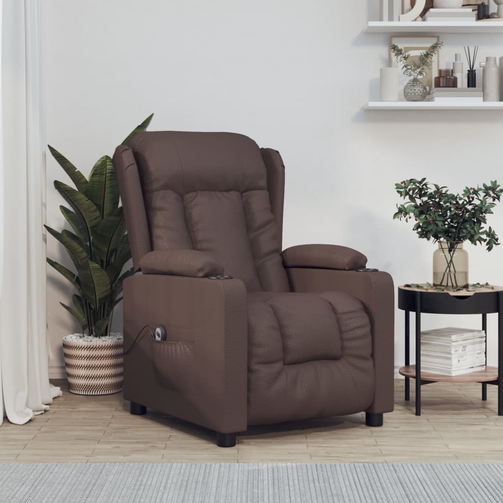 Fauteuil verstelbaar elektrisch kunstleer bruin is nu te koop bij PeponiXL, paradijselijk wonen!