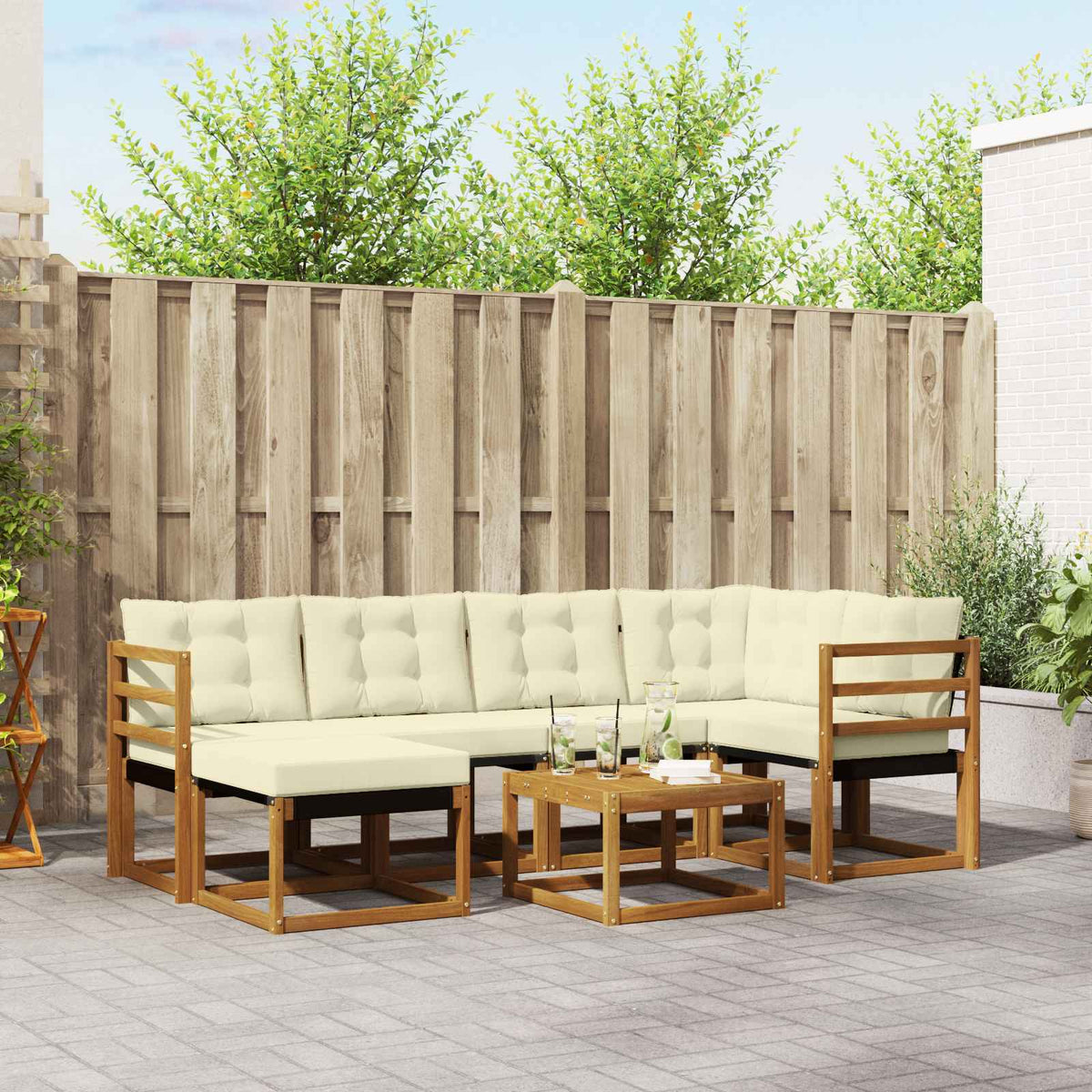 Buiten bankenset met kussen 7 pcs Natuurlijk en Crème is nu te koop bij PeponiXL, paradijselijk wonen!