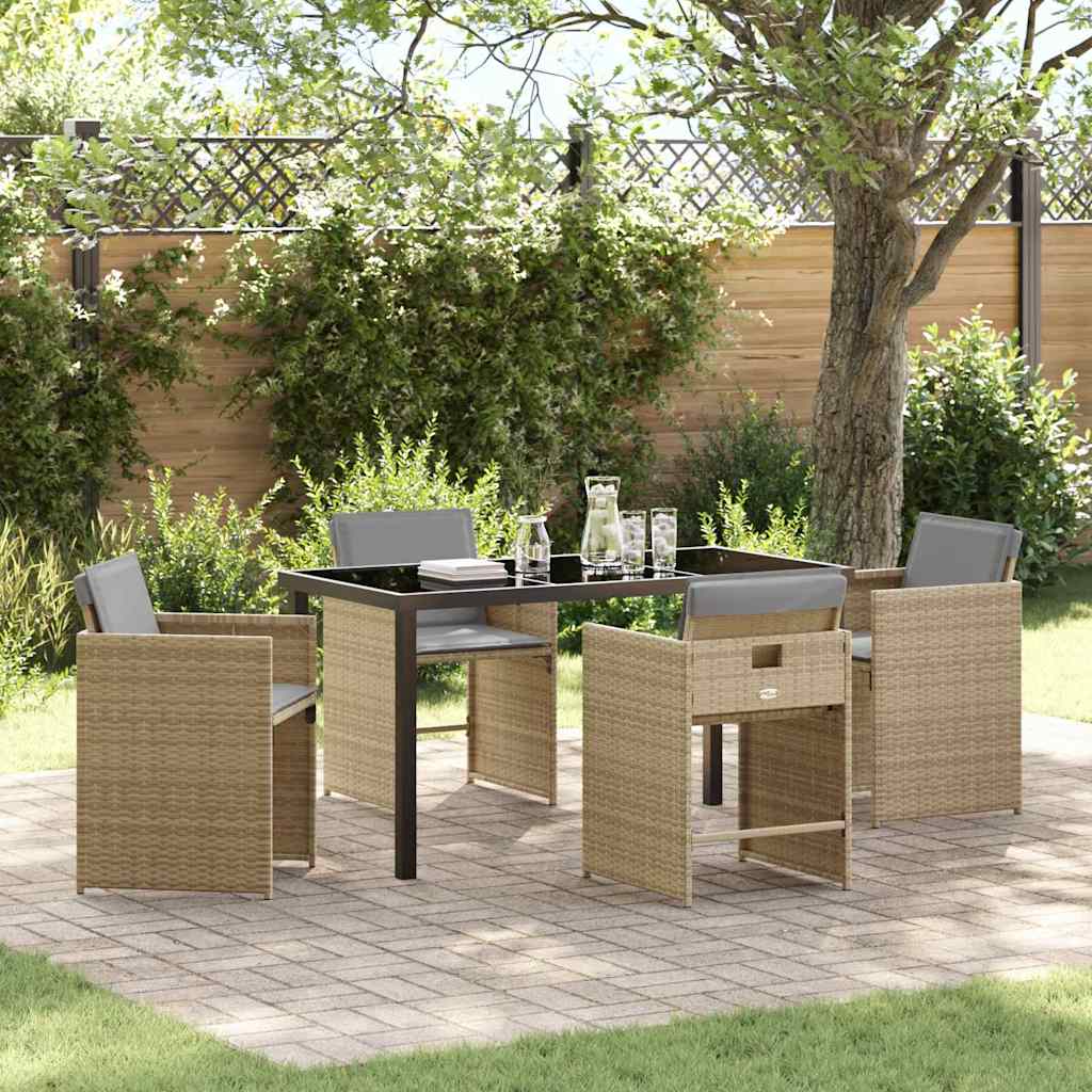 Tuin eettafelset 5 pcs Beige poly rattan is nu te koop bij PeponiXL, paradijselijk wonen!