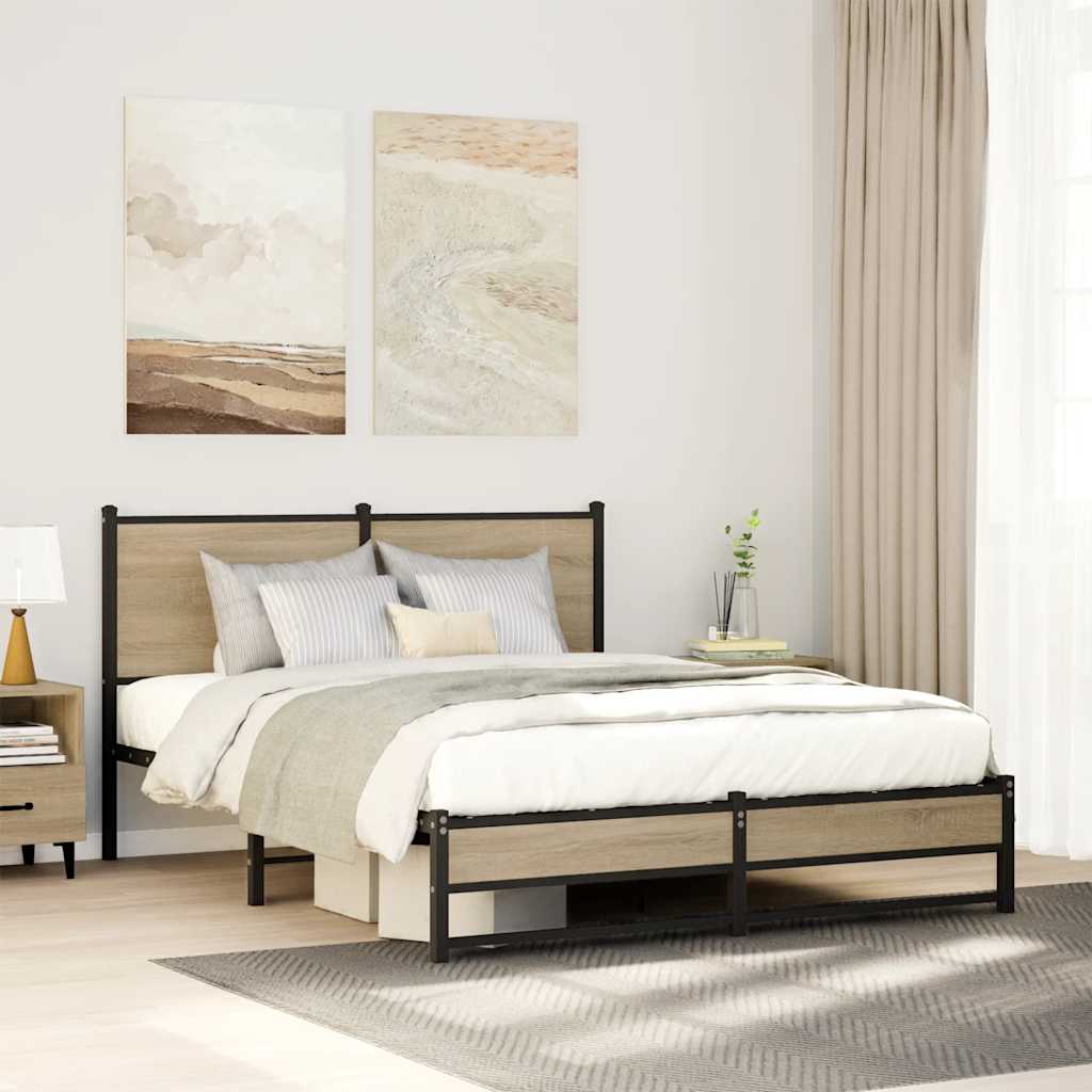 Bedframe zonder matras metaal sonoma eikenkleurig 150x200 cm is nu te koop bij PeponiXL, paradijselijk wonen!