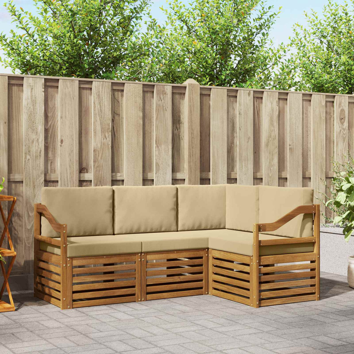 Sofa-Sets 4 pcs Natuurlijk en Beige Massief Acaciahout is nu te koop bij PeponiXL, paradijselijk wonen!