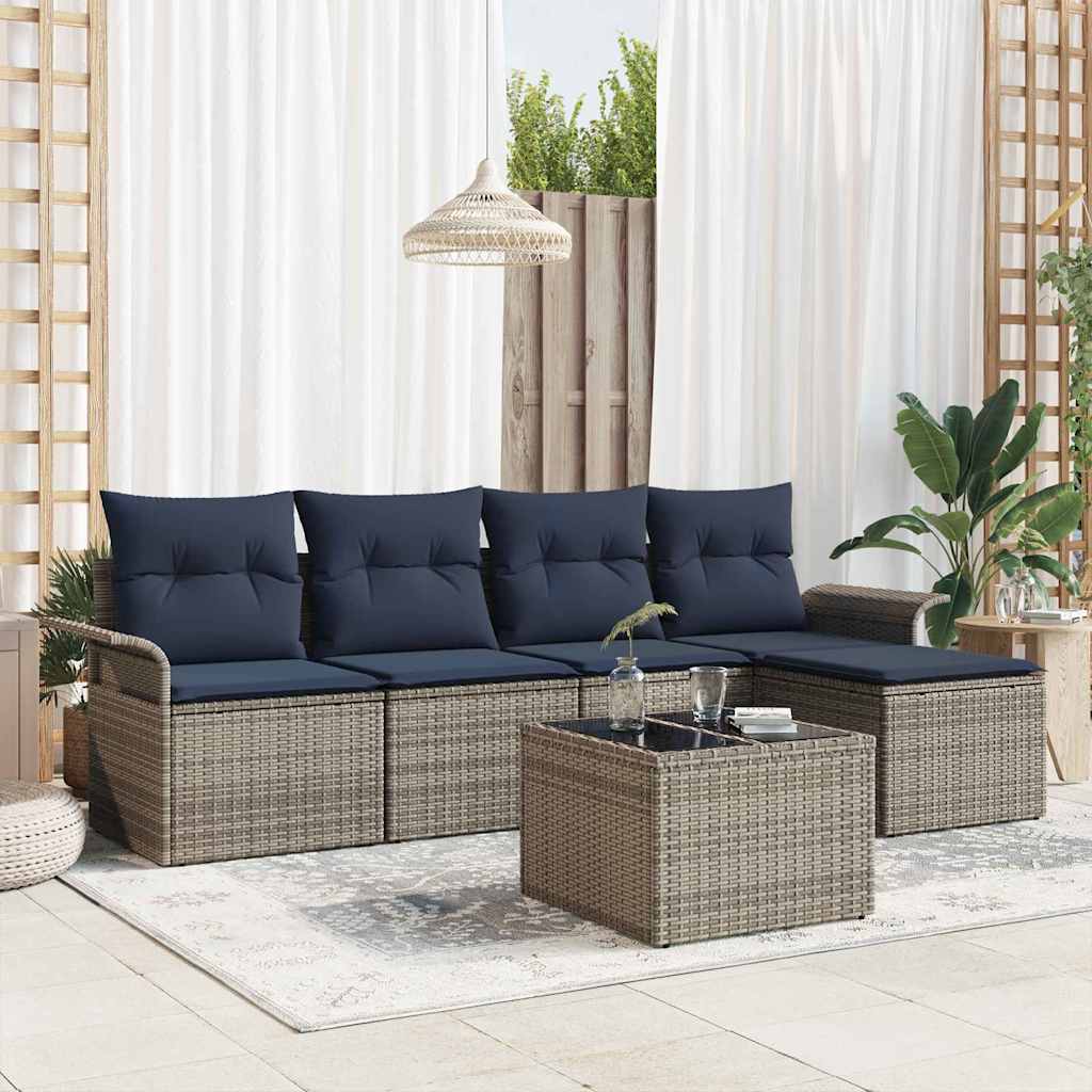 Tuin Sofa Set met kussen 6 pcs Grijs poly rattan is nu te koop bij PeponiXL, paradijselijk wonen!