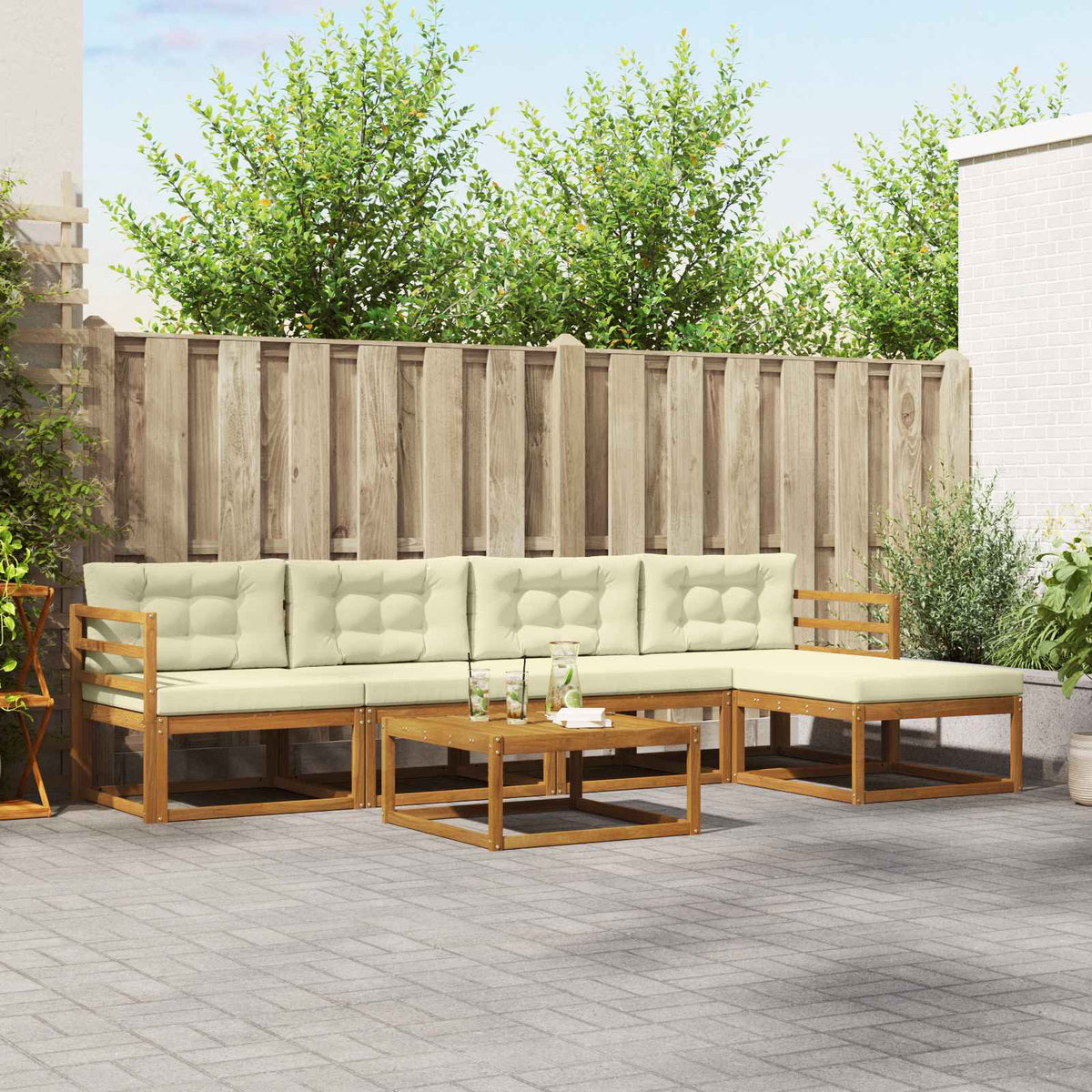 Buiten bankenset met kussen 6 pcs Natuurlijk en Crème is nu te koop bij PeponiXL, paradijselijk wonen!