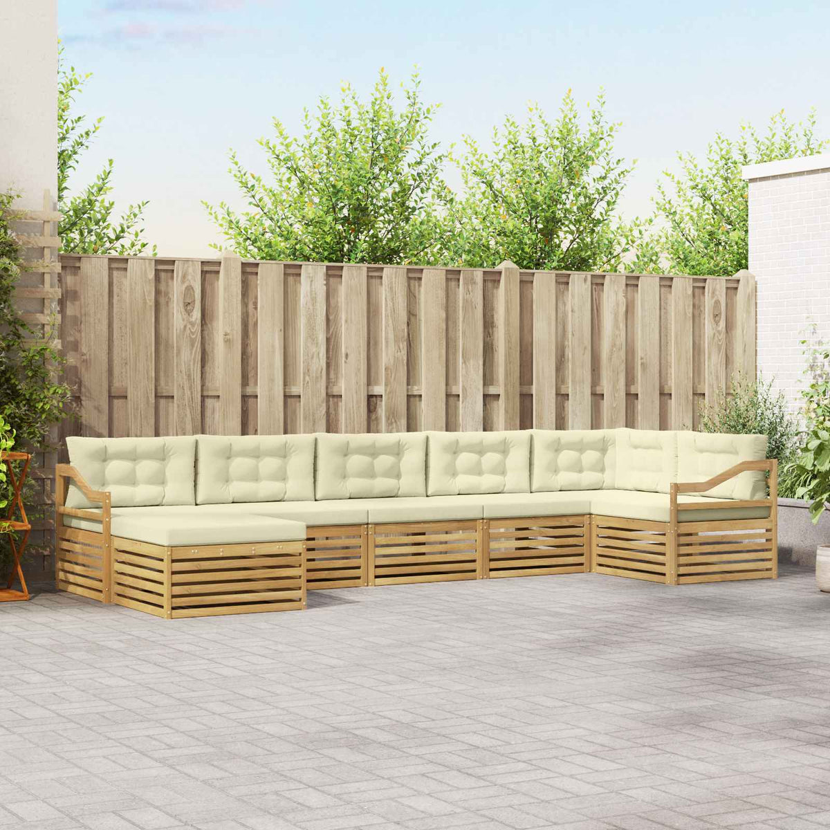 Buiten bankenset met kussen 7 pcs Wit en crèmekleurig is nu te koop bij PeponiXL, paradijselijk wonen!