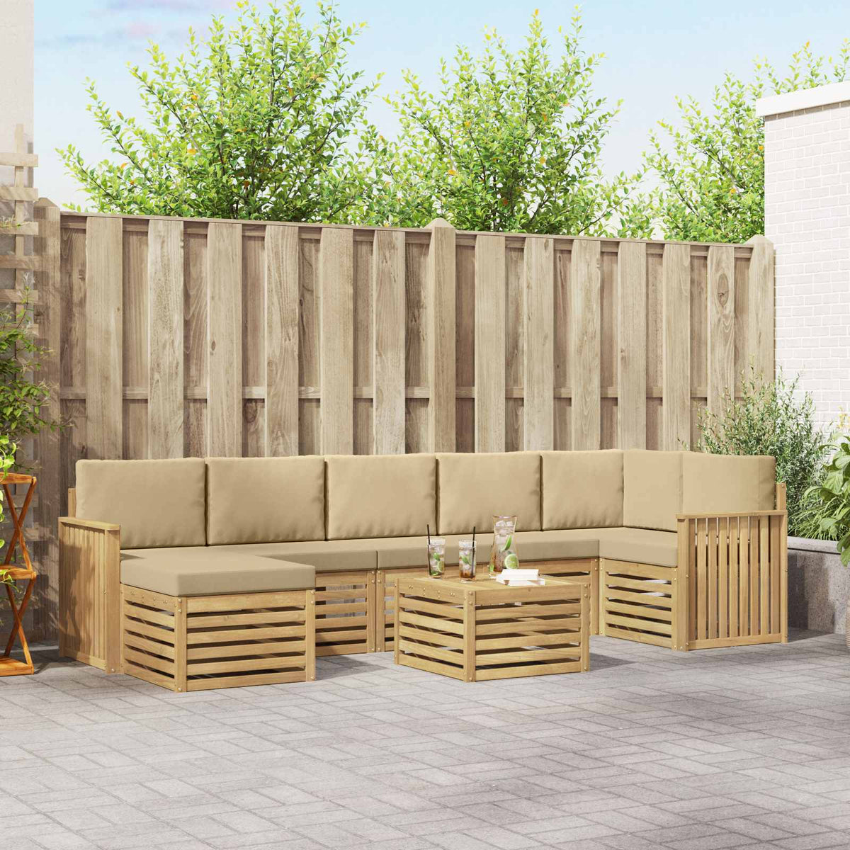 Buiten bankenset 8 pcs Wit en Beige 59 x 59 x 37 cm Polyester is nu te koop bij PeponiXL, paradijselijk wonen!