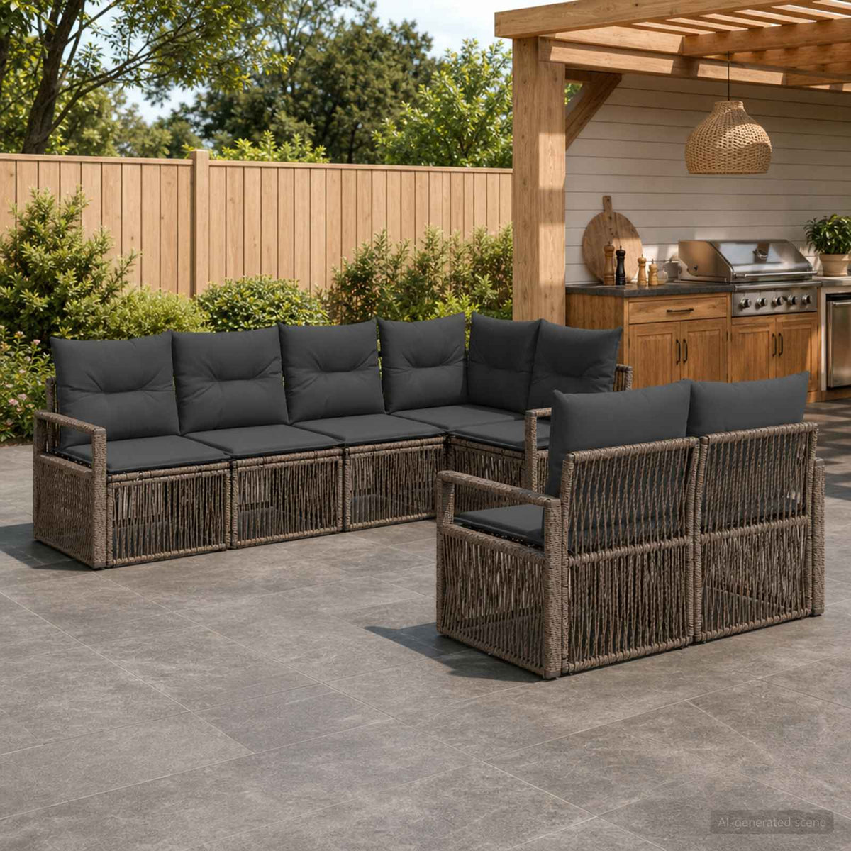 Tuinbankenset 7 st 7-Aantal zitplaatsen Grijs poly rattan is nu te koop bij PeponiXL, paradijselijk wonen!