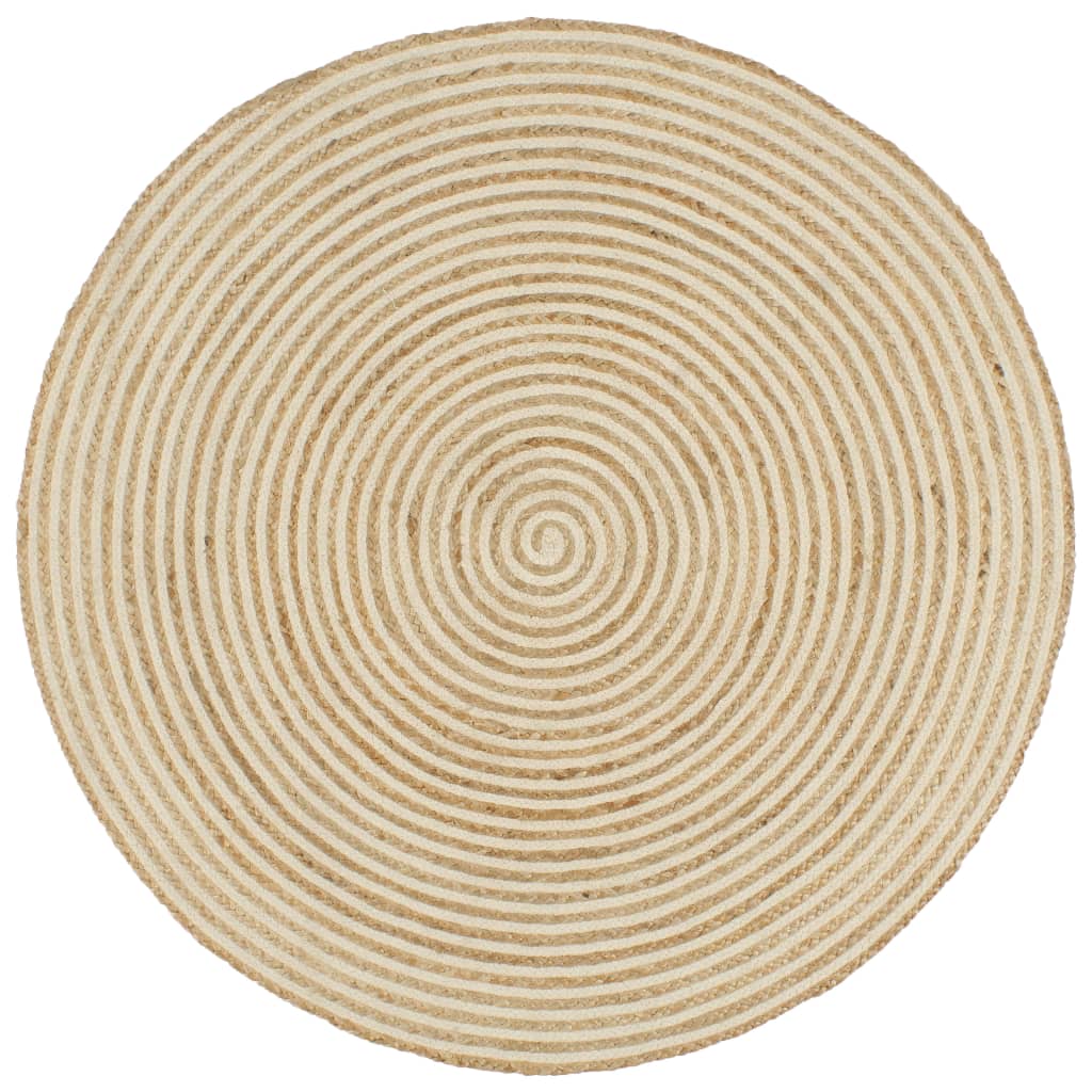 Vloerkleed handgemaakt met spiraal ontwerp 90 cm jute wit is nu te koop bij PeponiXL, paradijselijk wonen!