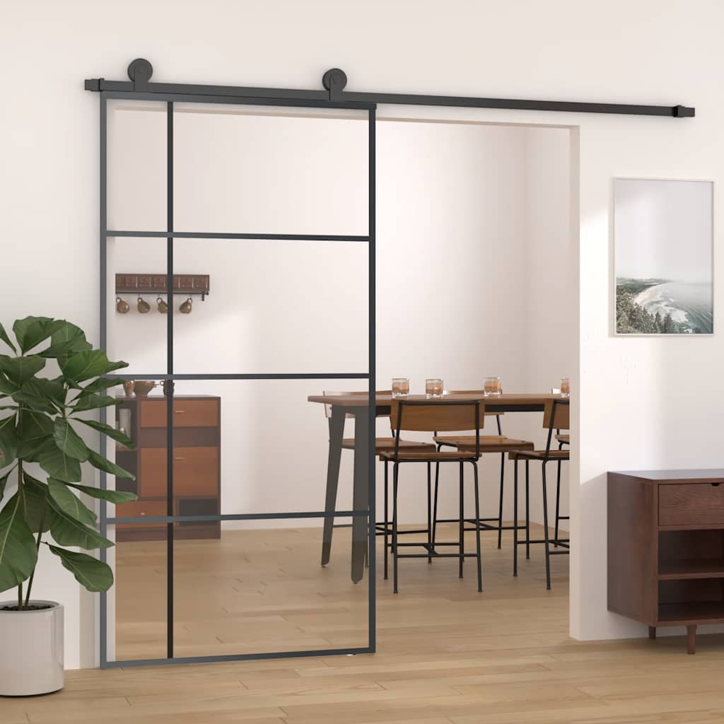 Schuifdeur 102,5x205 cm ESG-glas en aluminium zwart is nu te koop bij PeponiXL, paradijselijk wonen!